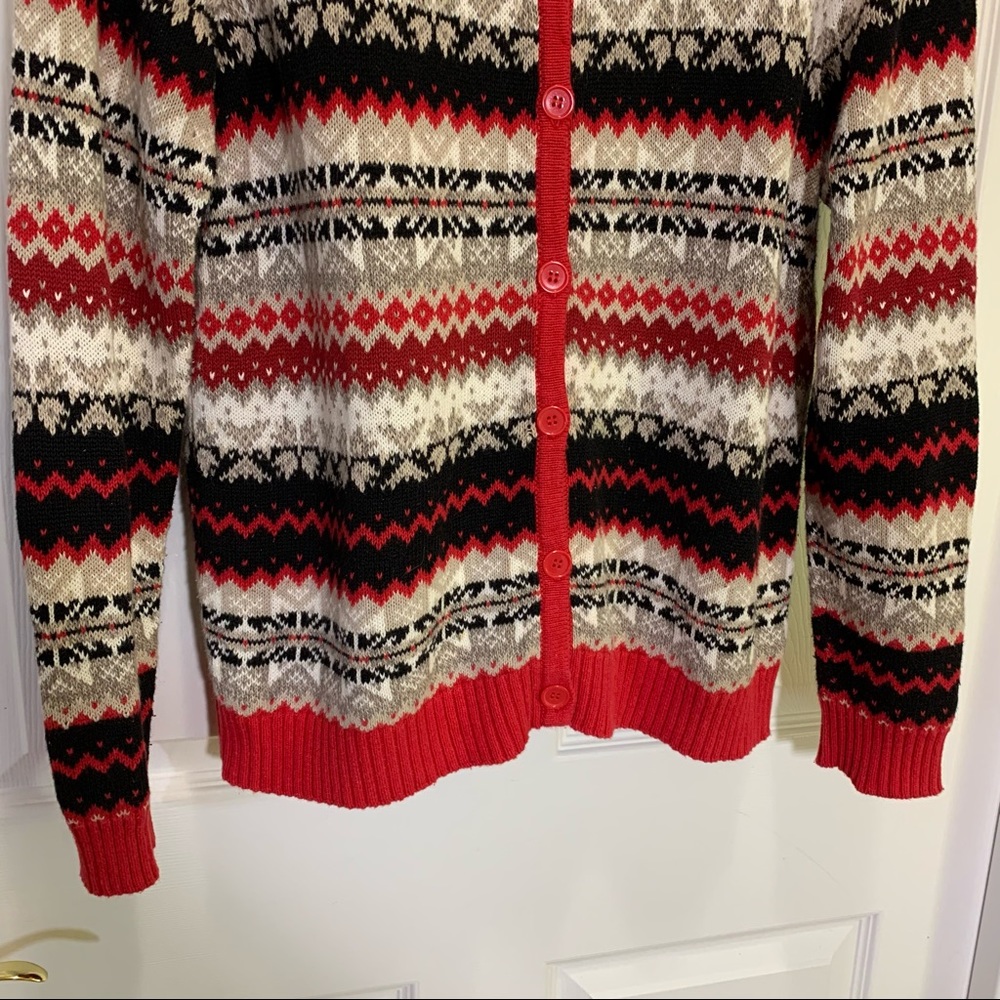 Crystal Kobe Red Black Cream Button Up Sweater L - image 3